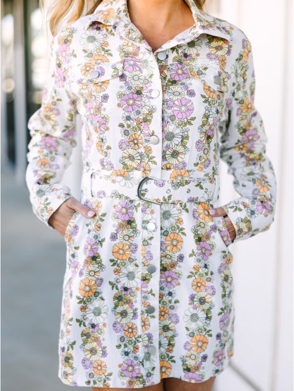 Baevely Floral Denim Dress with Belt Size Medium